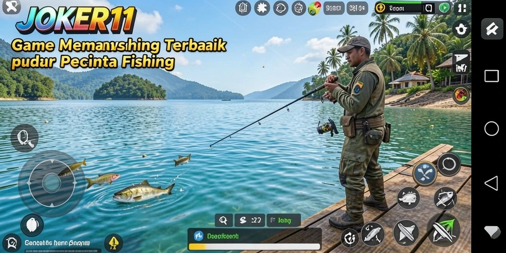 Screenshot utama JOKER11 menampilkan suasana memancing yang mendebarkan.