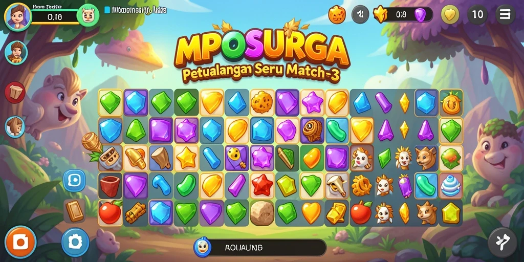 Tampilan gameplay MPOSURGA dengan beberapa item yang cocok dalam level Match-3.