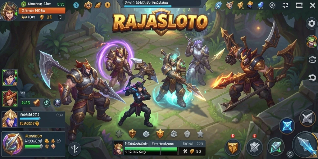 Tampilan gameplay MOBA RAJASLOTO yang mendebarkan.