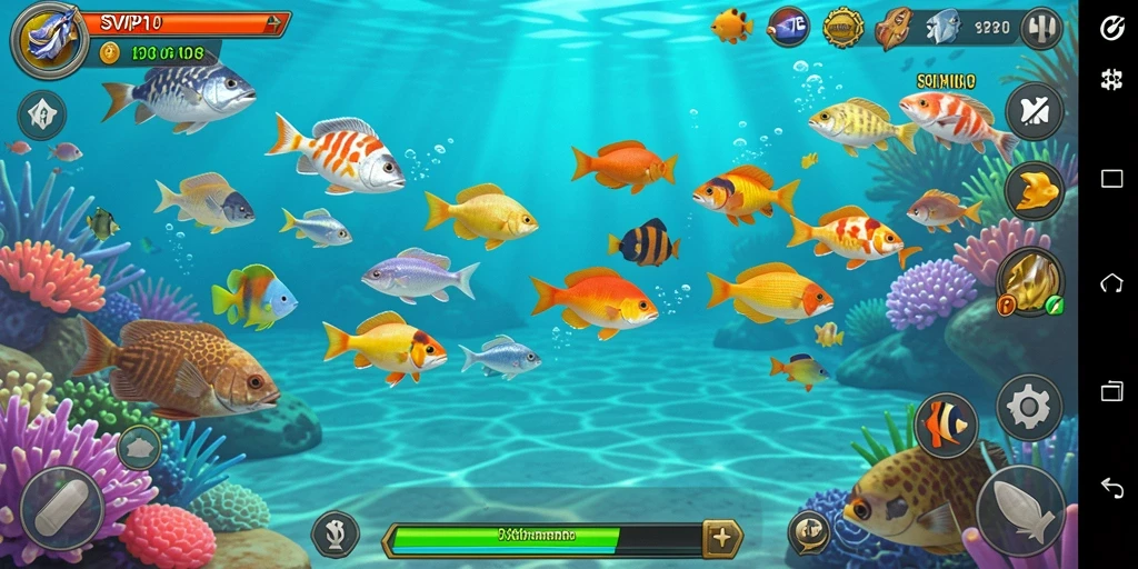 Gameplay seru dalam SVIP10 dengan banyak ikan untuk ditembak.